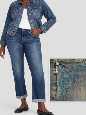 DC Jeans Plus Size 26 Medium Wash Embroidered Blue Flowers Slightly Curvy